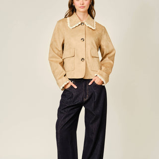 Lace Collar Suede Jacket