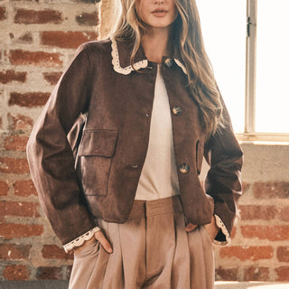 Lace Collar Suede Jacket