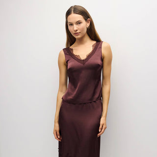 The Mina Satin Lace Trim Top
