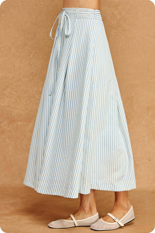 Striped Seersucker Midi Skirt