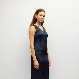 The Mina Satin Lace Trim Top