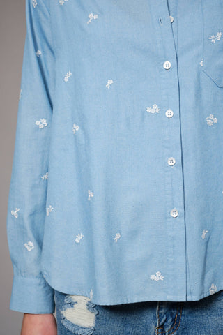 Flower Embroidered Button Down Shirt