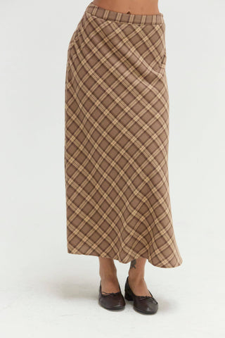 Sandra Plaid Flowy Midi Skirt