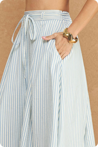 Striped Seersucker Midi Skirt