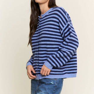 Striped Button-Up Knit Cardigan
