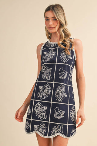 Embroidered Shells Mini Dress
