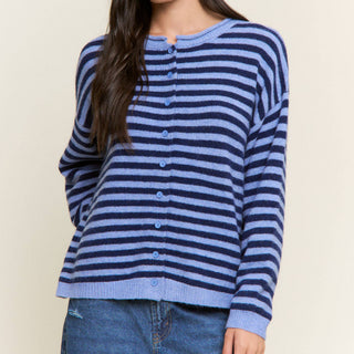Striped Button-Up Knit Cardigan