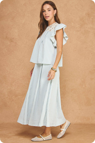 Striped Seersucker Midi Skirt