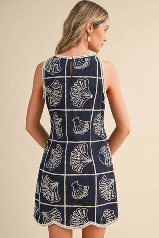 Embroidered Shells Mini Dress