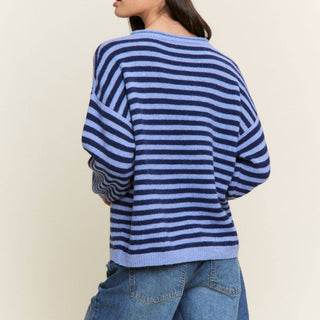 Striped Button-Up Knit Cardigan