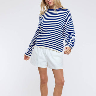 Striped Drop Shoulder Cotton Sweater