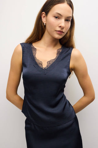 The Mina Satin Lace Trim Top